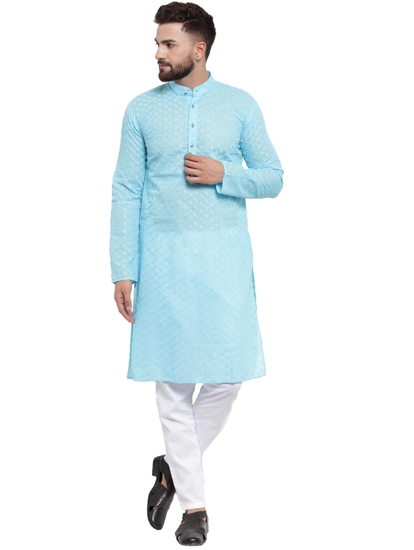 light blue kurta pyjama ethnic wear set - 19579373 - Zoom Image - 0