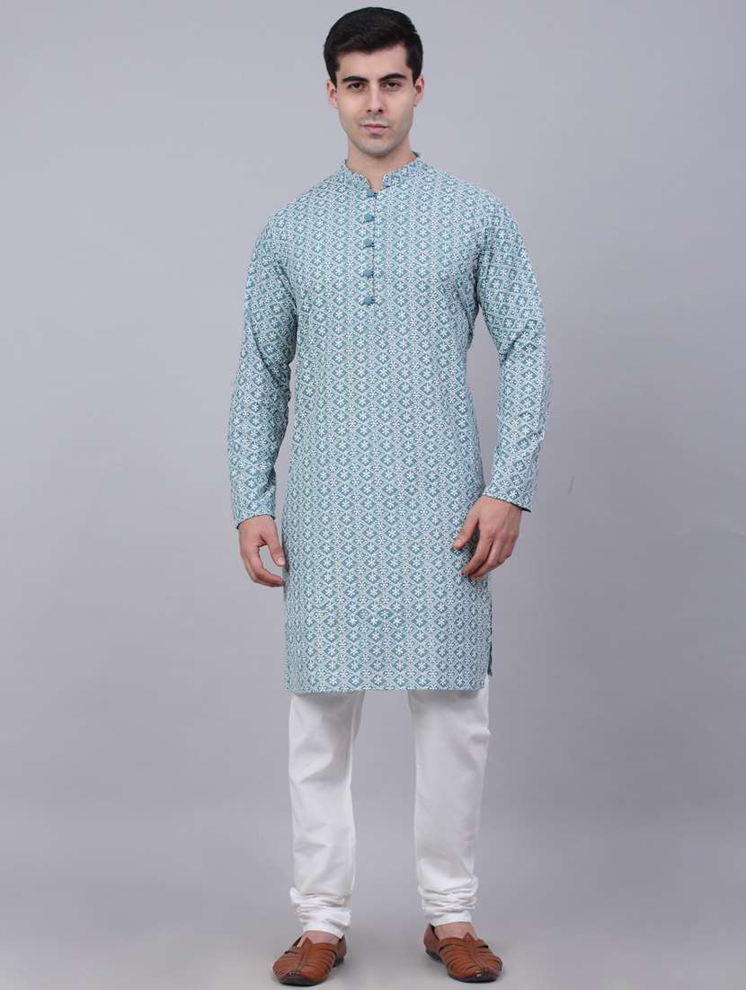 teal blue kurta pyjama ethnic wear set - 19579384 - Zoom Image - 0
