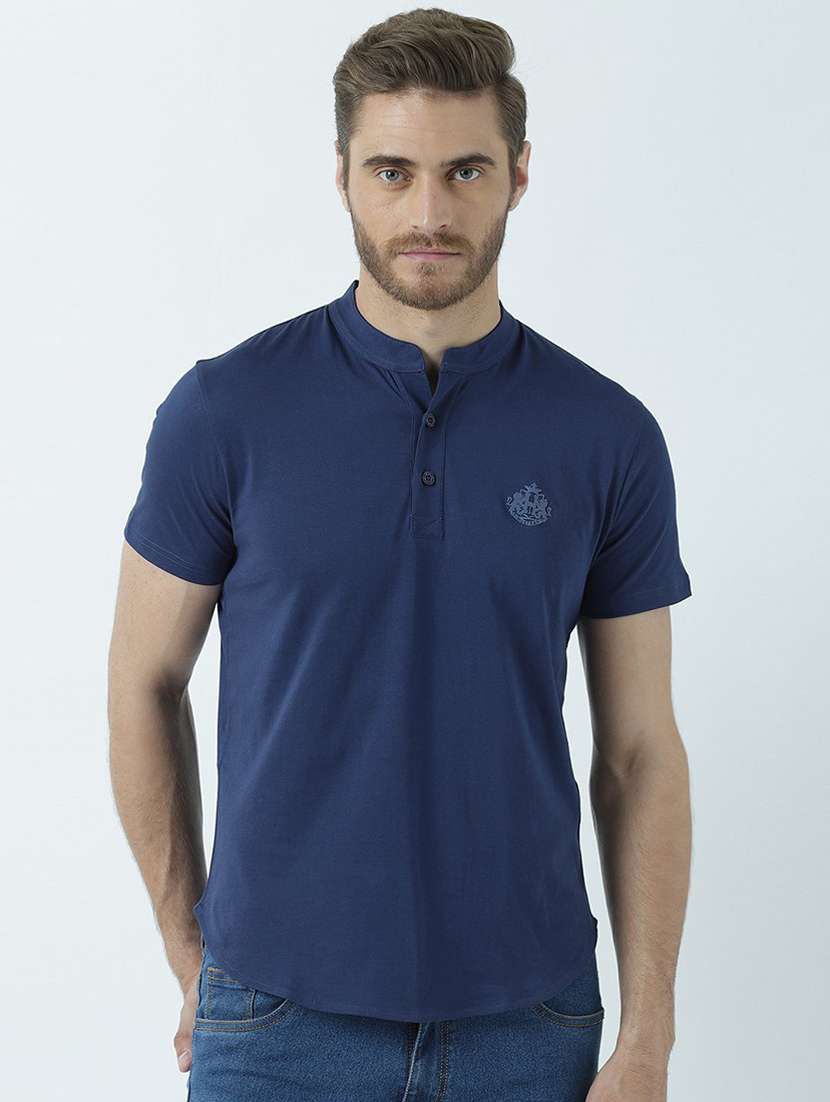 henley neck solid collared t-shirt