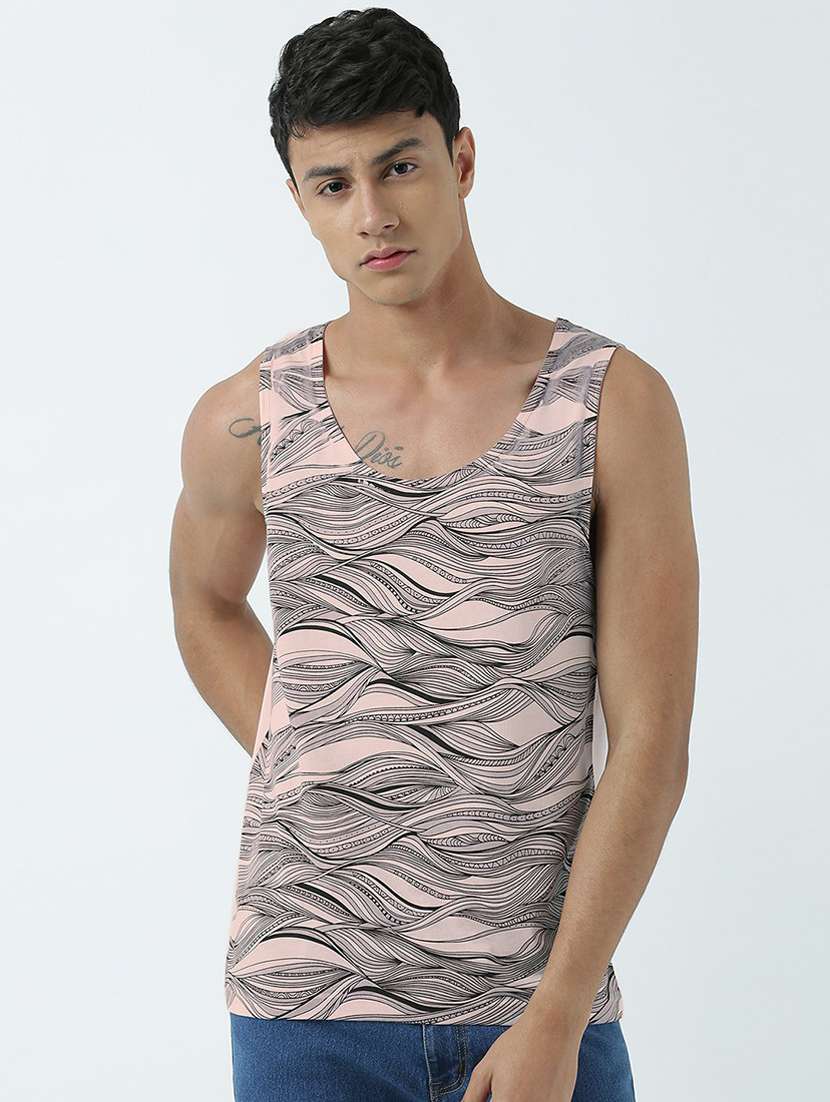 scoop neck printed regular vest