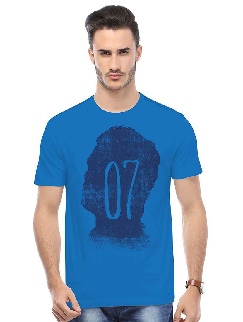blue printed cotton blend regular t-shirt - 19580767 - Zoom Image - 0