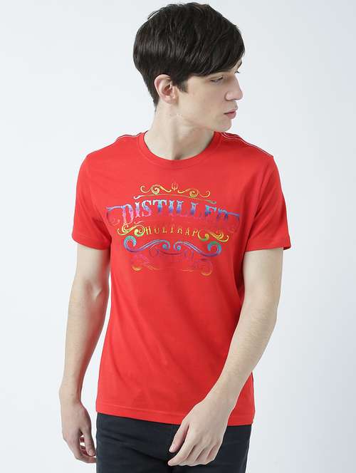 red printed cotton blend regular t-shirt - 19580775 - Standard Image - 0