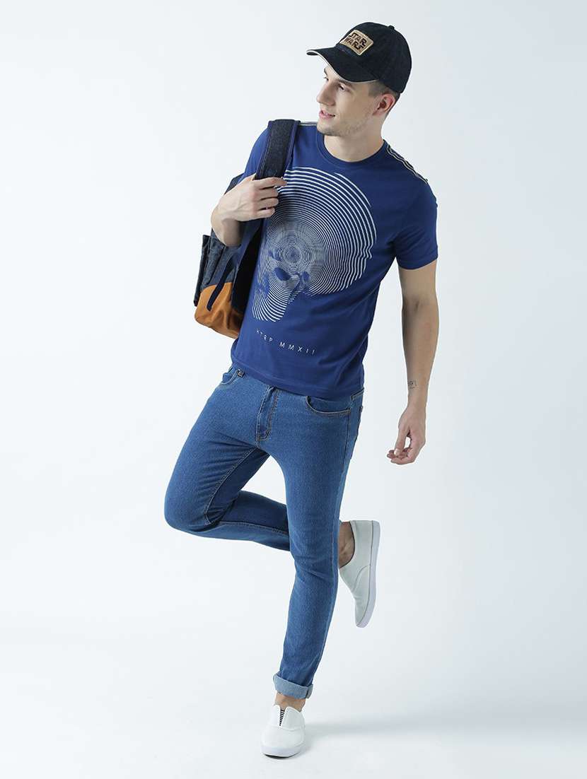 blue printed cotton blend regular t-shirt - 19580825 -  Standard Image - 3