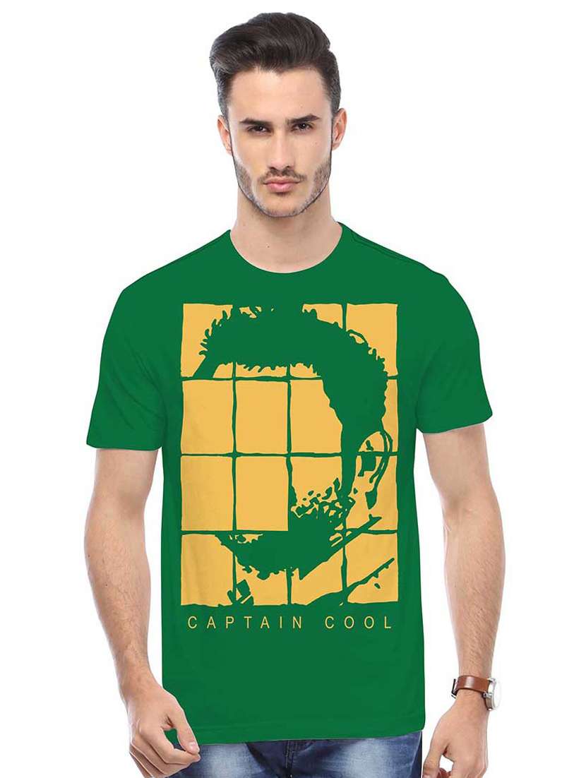 green printed cotton blend regular t-shirt