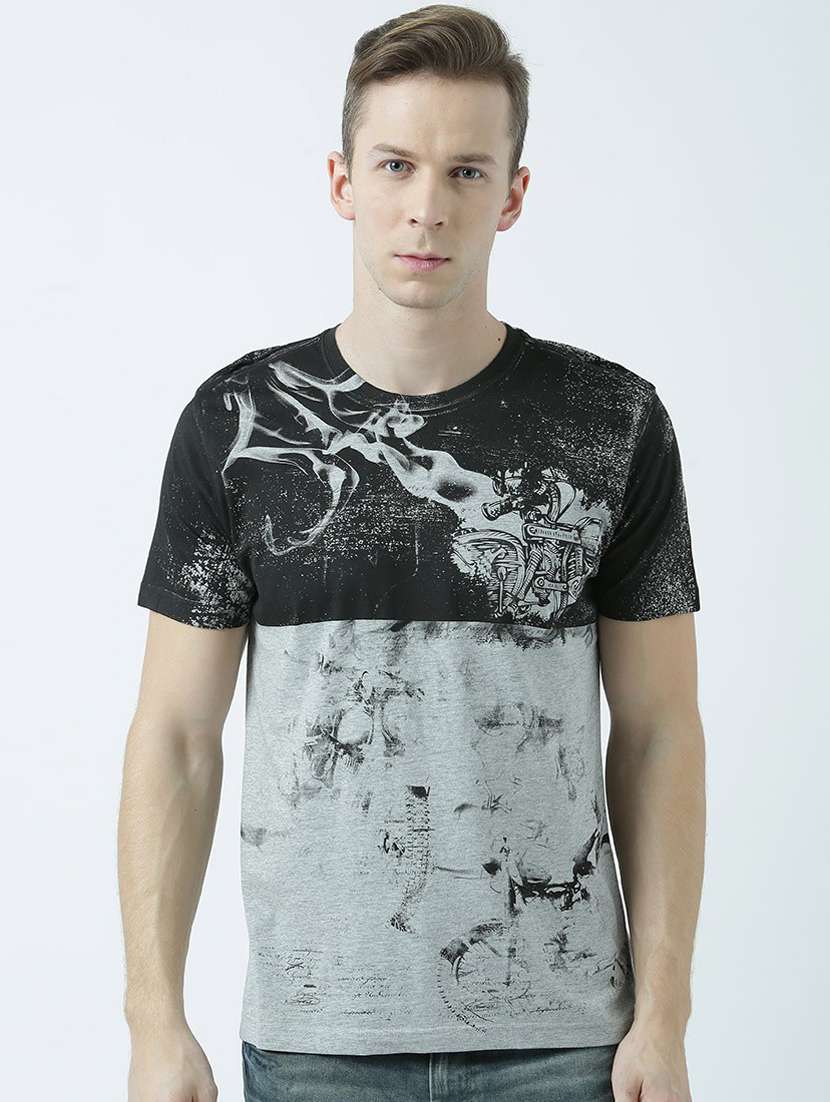 grey printed cotton blend regular t-shirt