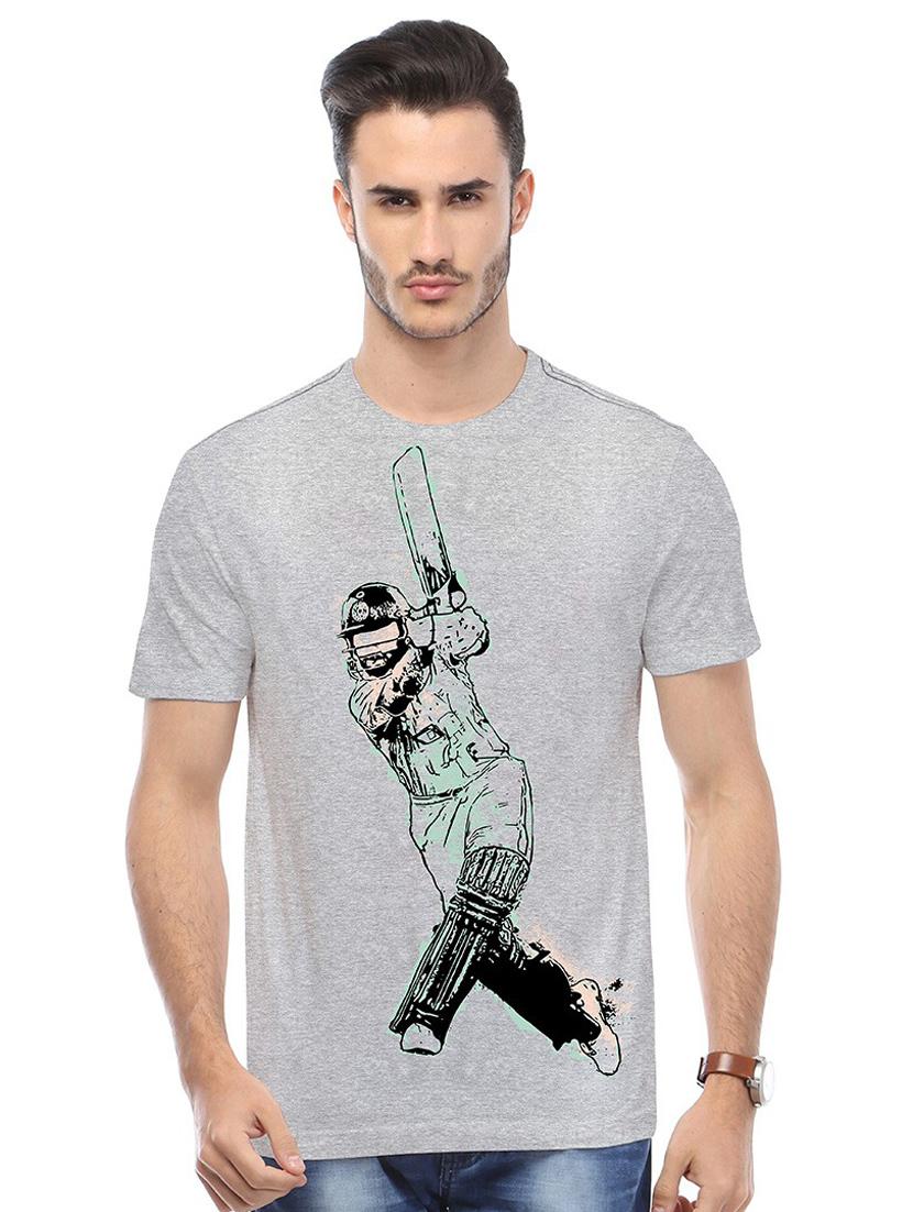 grey printed cotton blend regular t-shirt