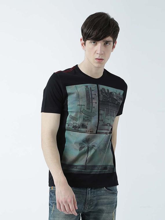 black graphic print cotton blend regular t-shirt