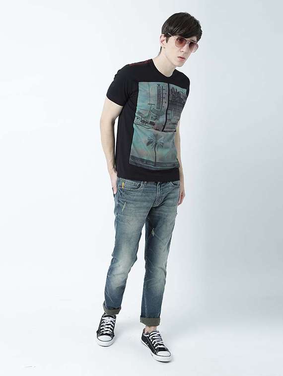 black graphic print cotton blend regular t-shirt - 19581068 -  Standard Image - 3