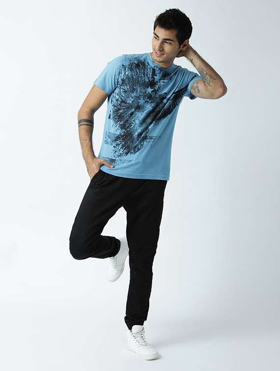 blue printed cotton blend regular t-shirt - 19581149 -  Standard Image - 3