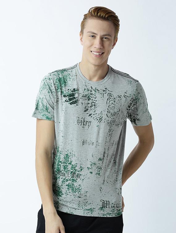 grey printed cotton blend regular t-shirt
