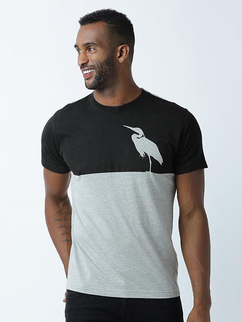 grey color blocked cotton blend regular t-shirt - 19581210 - Standard Image - 0