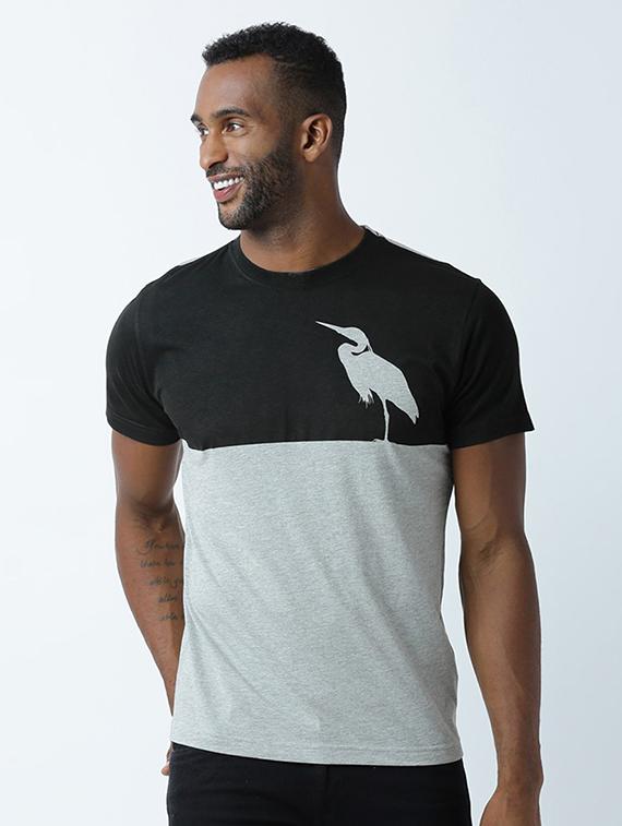 grey color blocked cotton blend regular t-shirt - 19581210 - Zoom Image - 0