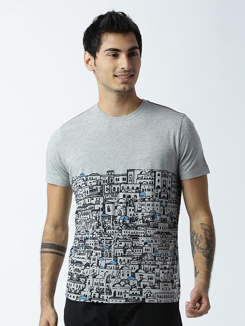 grey printed cotton blend regular t-shirt - 19581214 -  Standard Image - 0