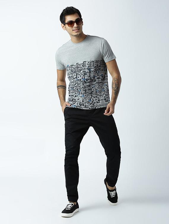 grey printed cotton blend regular t-shirt - 19581214 - Standard Image - 3