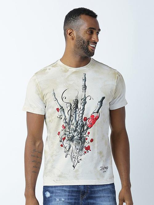 white printed cotton blend regular t-shirt - 19581333 - Standard Image - 0