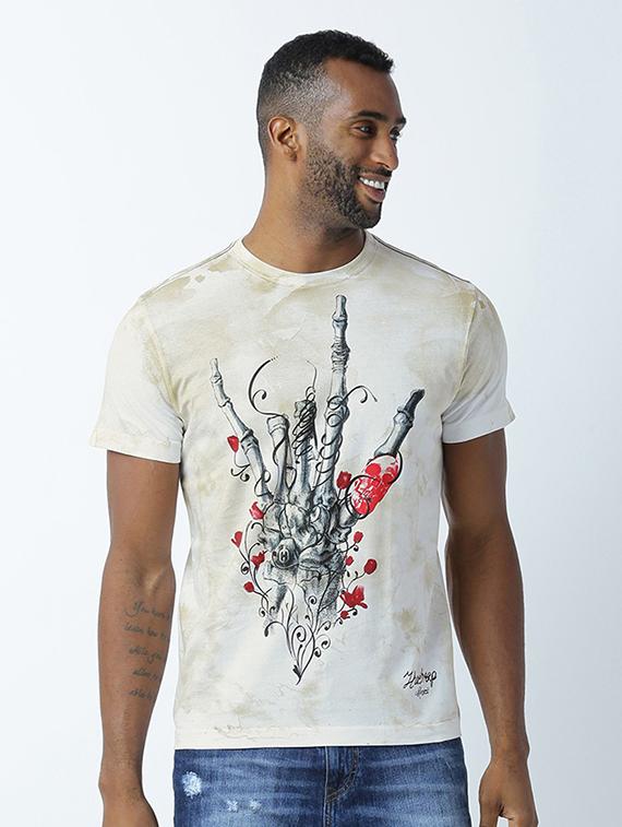 white printed cotton blend regular t-shirt - 19581333 - Zoom Image - 0