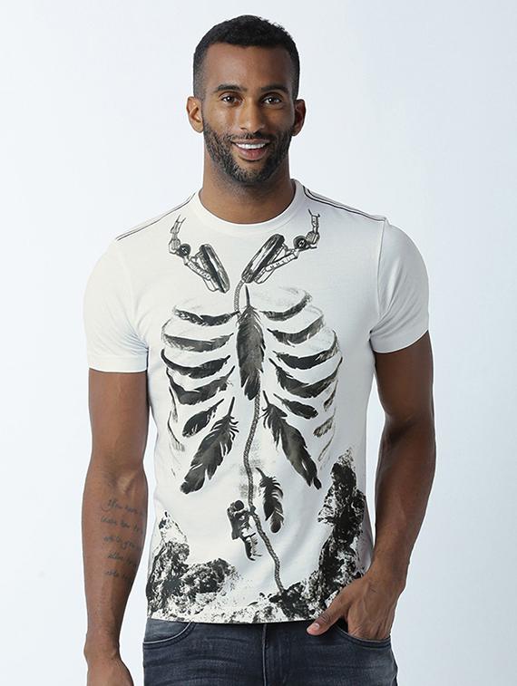 white printed cotton blend regular t-shirt