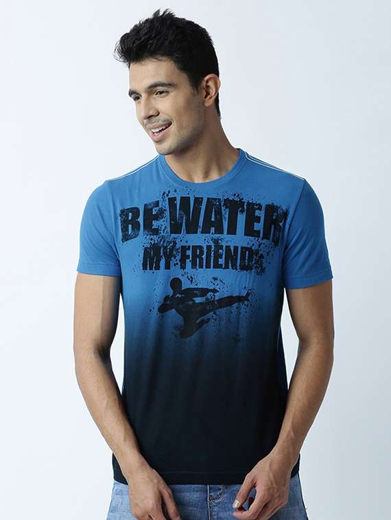blue graphic print cotton blend regular t-shirt