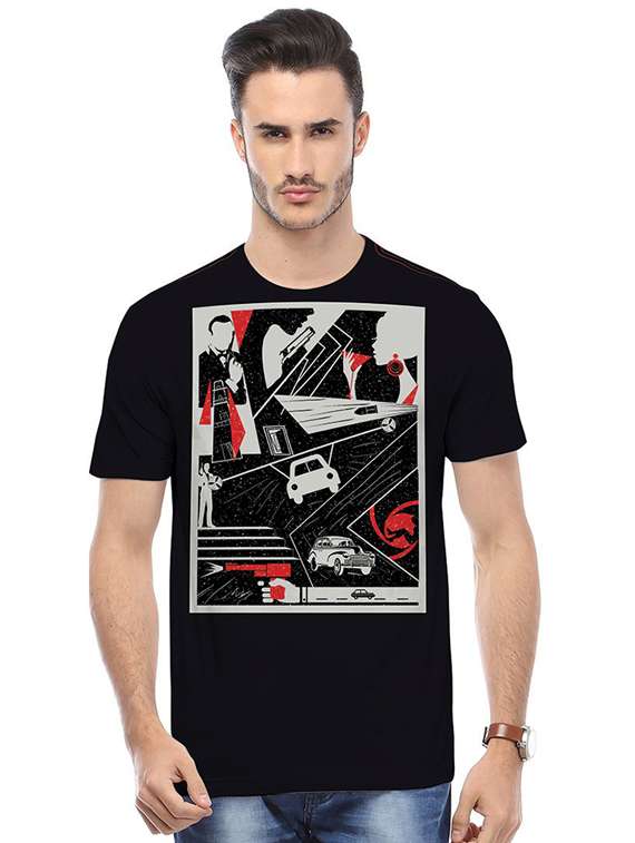 men round neck front print regular t-shirt