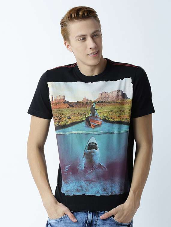 men crew neck front print regular t-shirt