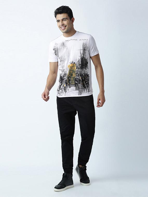 men crew neck front print regular t-shirt - 19581675 - Standard Image - 3