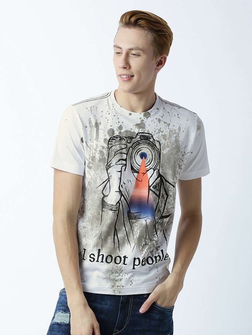 men v neck printed regular t-shirt
