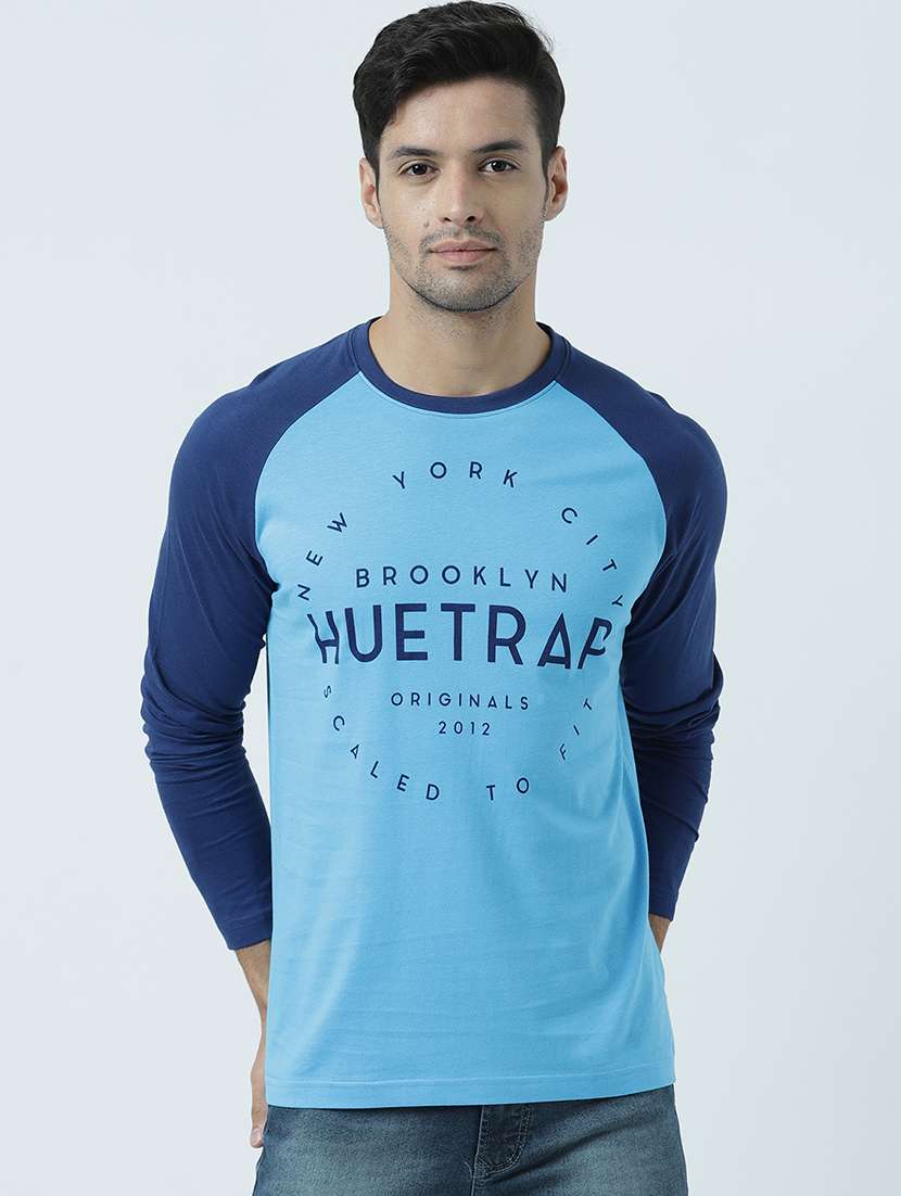 men round neck reglan sleeve front print t-shirt