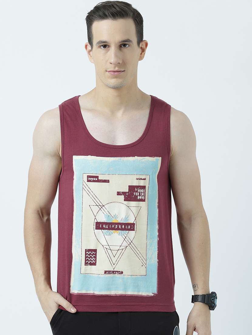men scoop neck front print sleeveless t-shirt - 19581925 - Zoom Image - 0