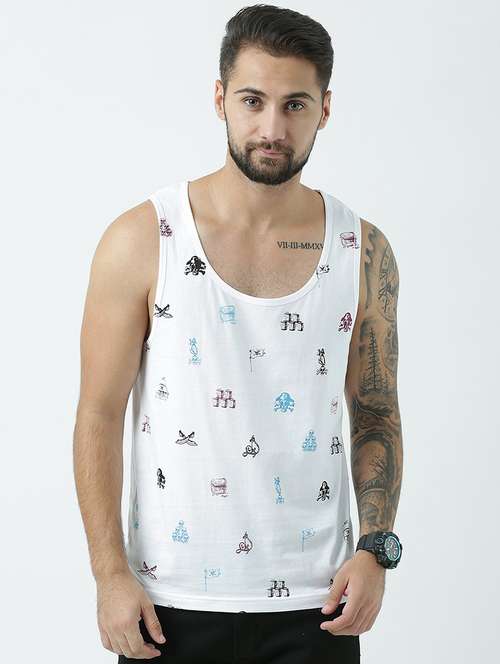 men scoop neck front print vest - 19582008 - Standard Image - 0