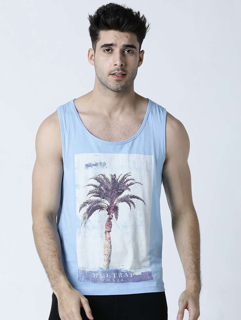 men scoop neck front print sleeveless t-shirt