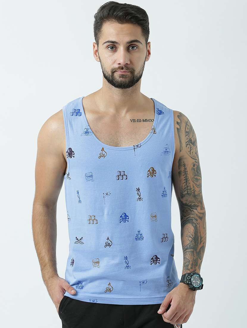 men scoop neck front print sleeveless t-shirt