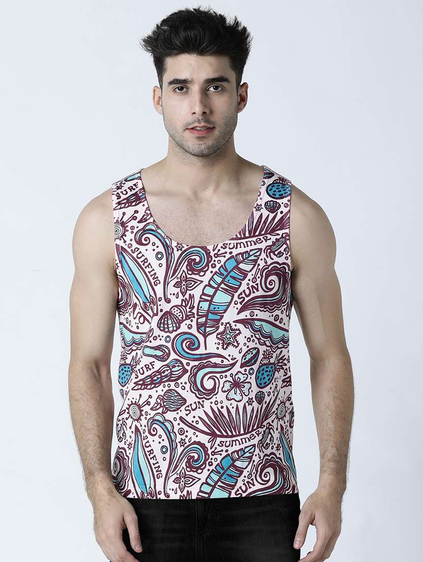 men scoop neck front print sleeveless vest