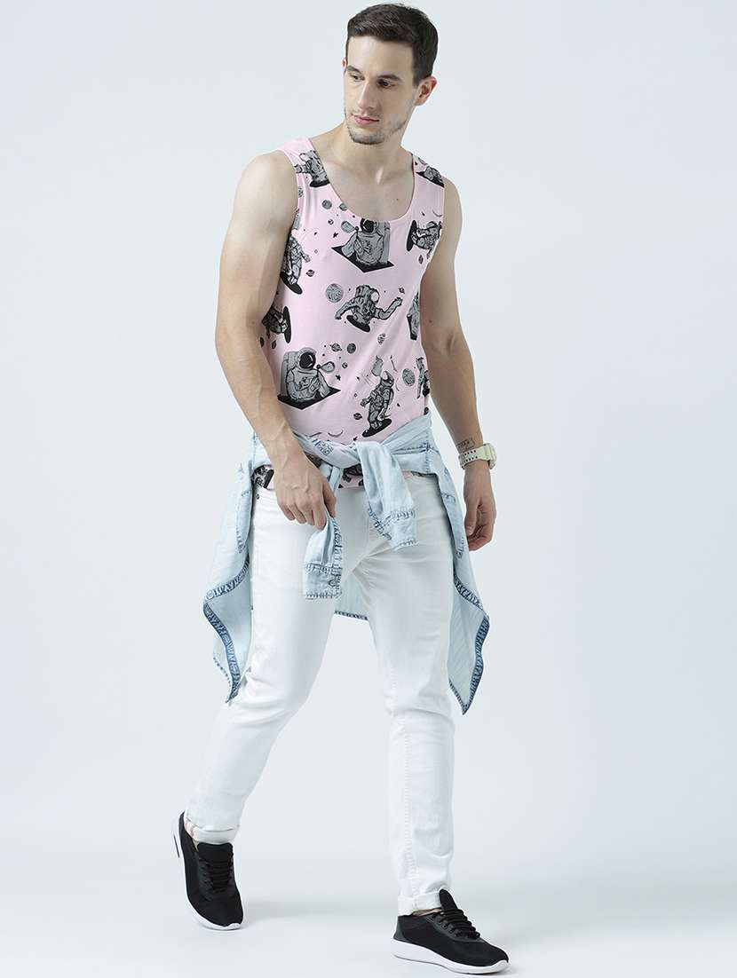 men scoop neck front print sleeveless vest - 19582137 -  Standard Image - 3