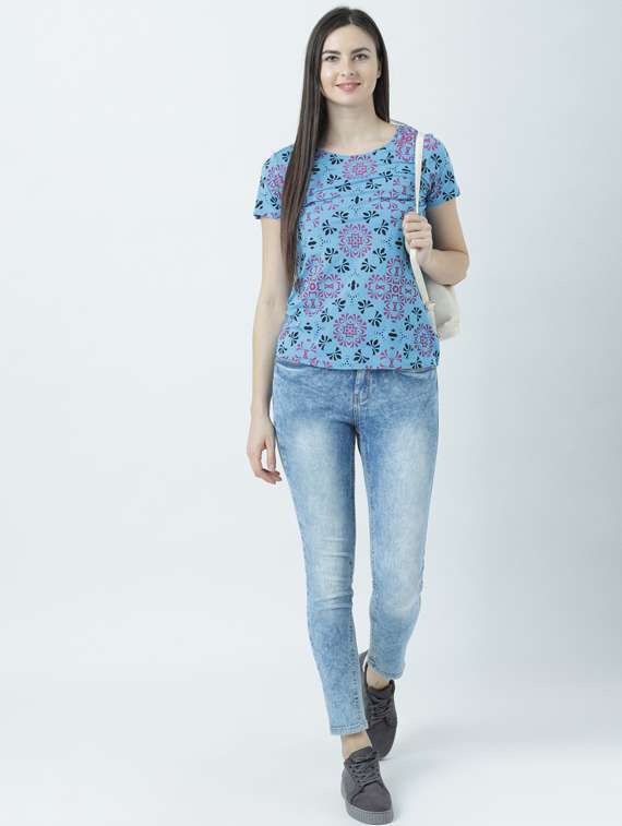 blue printed round neck t-shirt - 19582758 -  Standard Image - 3