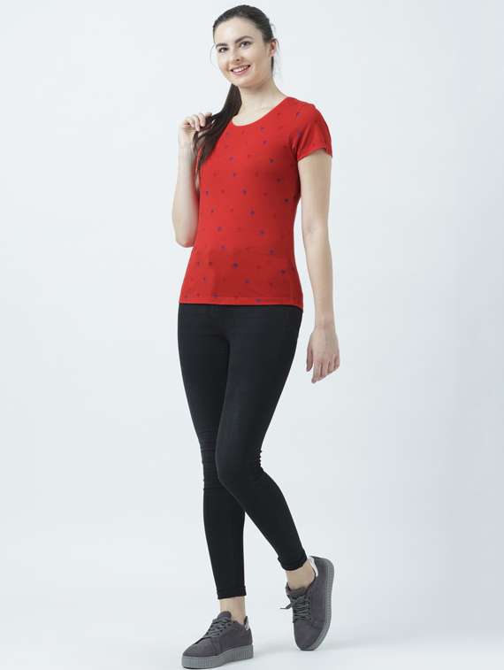 red printed round neck t-shirt - 19582764 -  Standard Image - 3