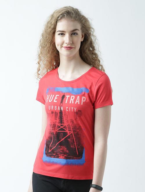 women's front print round neck t-shirt - 19582796 - Standard Image - 0