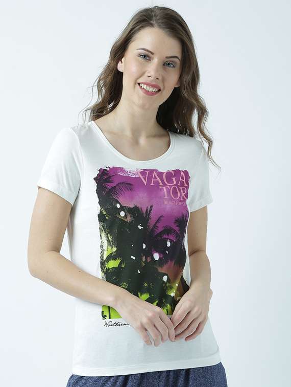 women's front print round neck t-shirt