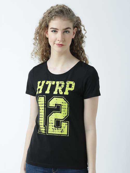 women's chest print round neck t-shirt - 19582811 - Standard Image - 0
