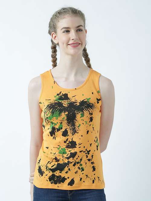 orange printed round neck t-shirt - 19582853 -  Standard Image - 0