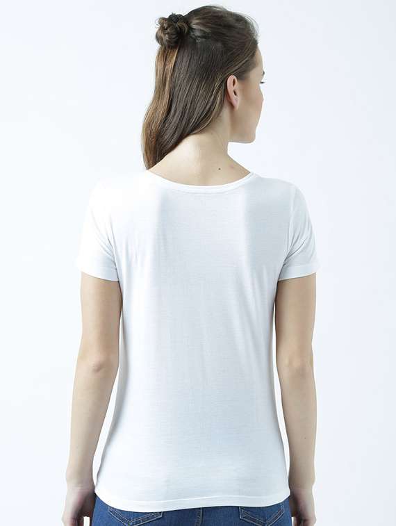 white printed round neck t-shirt - 19582885 - Standard Image - 3