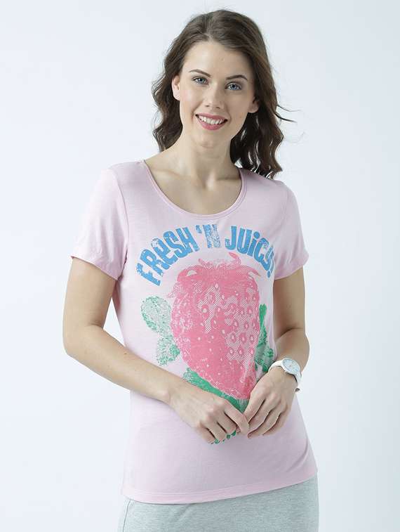 women's front print round neck t-shirt