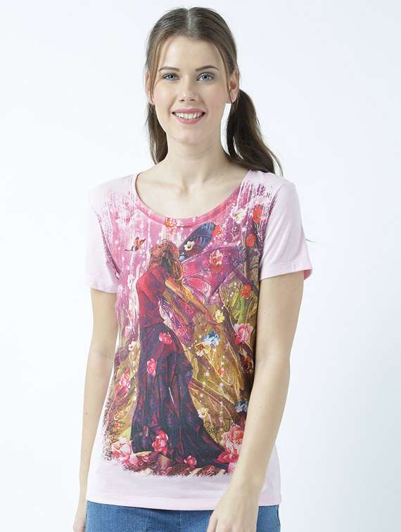women's front print round neck t-shirt