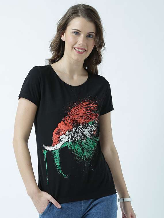 black printed round neck t-shirt