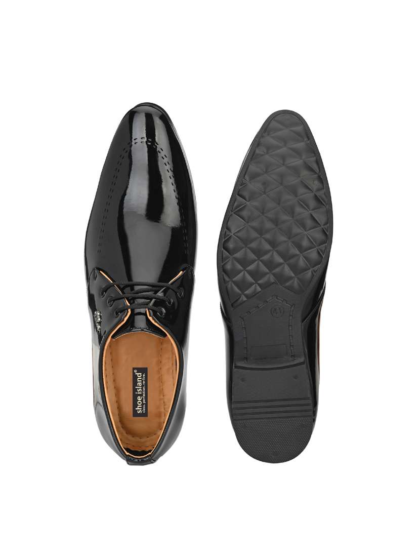 black patent leather laceup derbies - 19585367 -  Standard Image - 5