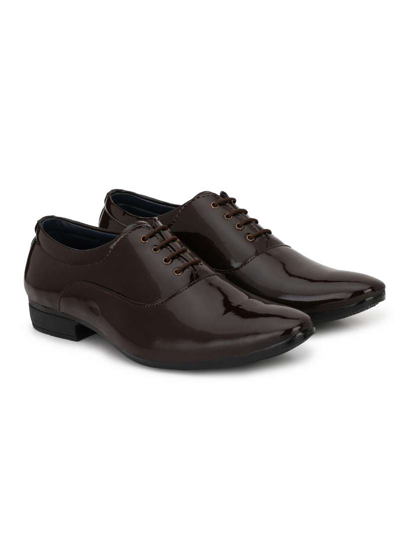 Brown Patent Leather Laceup Oxfords