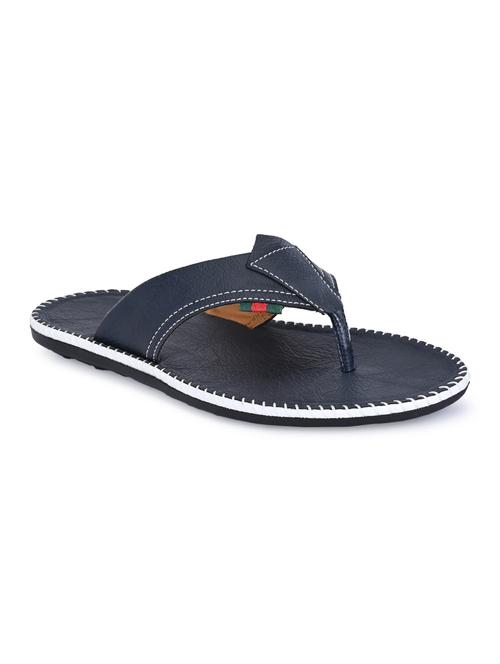 navy leatherette slip on slippers - 19585592 - Standard Image - 0