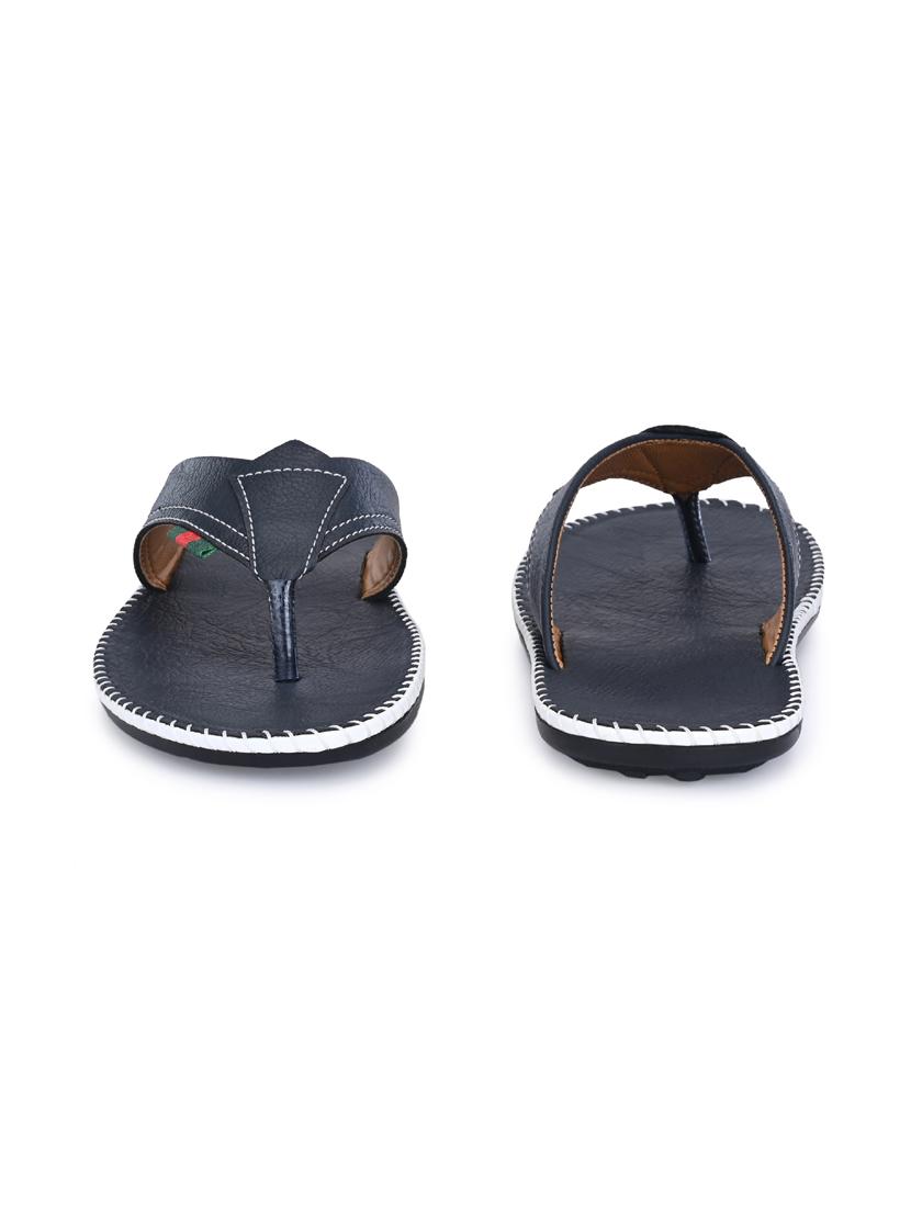 navy leatherette slip on slippers - 19585592 - Standard Image - 3
