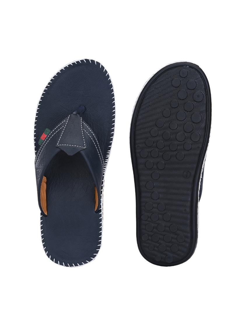 navy leatherette slip on slippers - 19585592 - Standard Image - 5