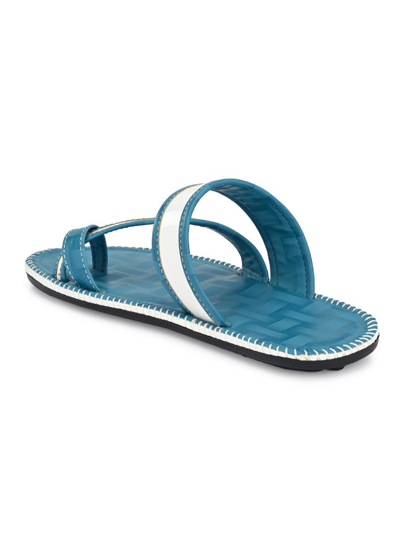 light blue leatherette slip on slippers - 19585595 - Standard Image - 3