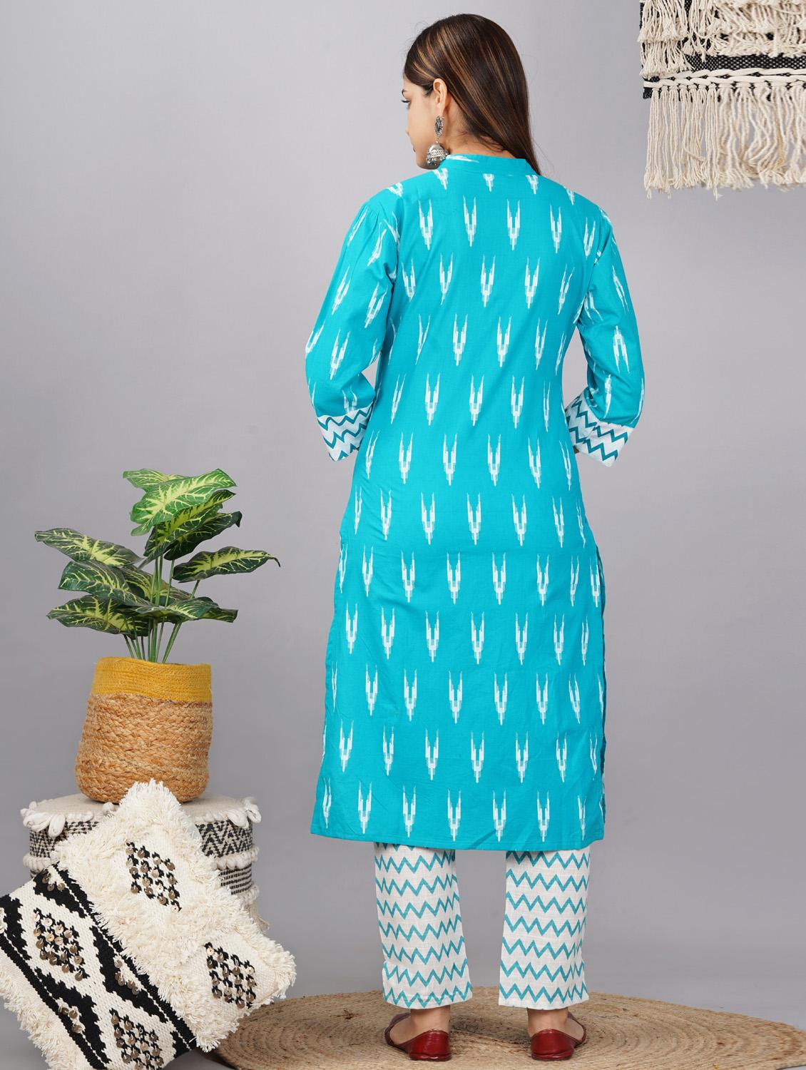 blue colored mandarin collar kurta set - 19586806 - Standard Image - 3